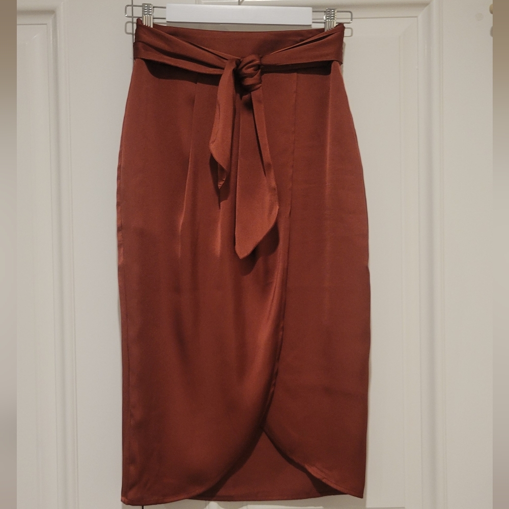 Express Silk Wrap Midi Skirt Rust Colored Size 2